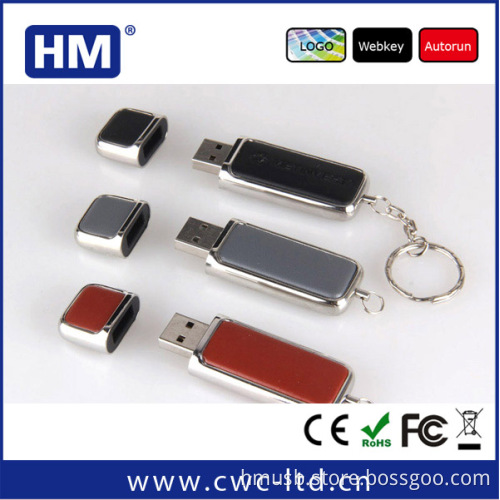 OEM leather usb stick with steel edge pendrive